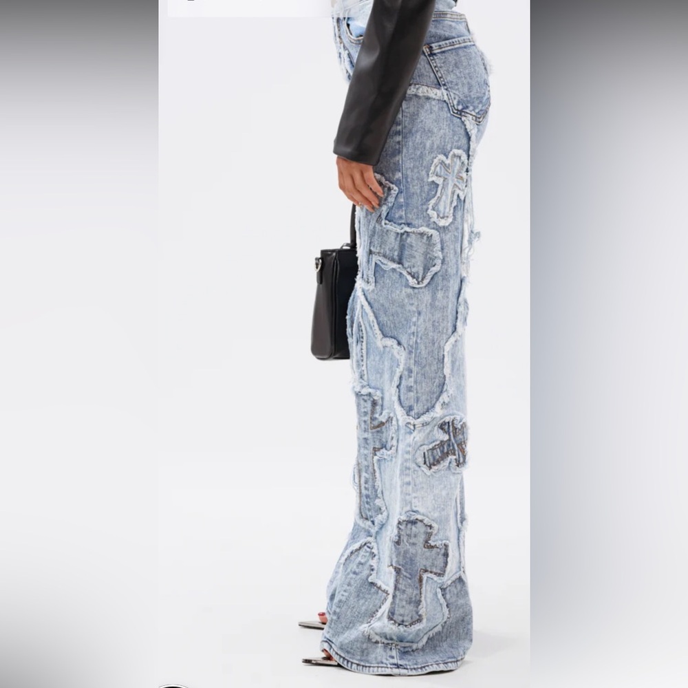 Aphrodite Light Blue Patchwork Flare Jeans - Picture 8 of 13